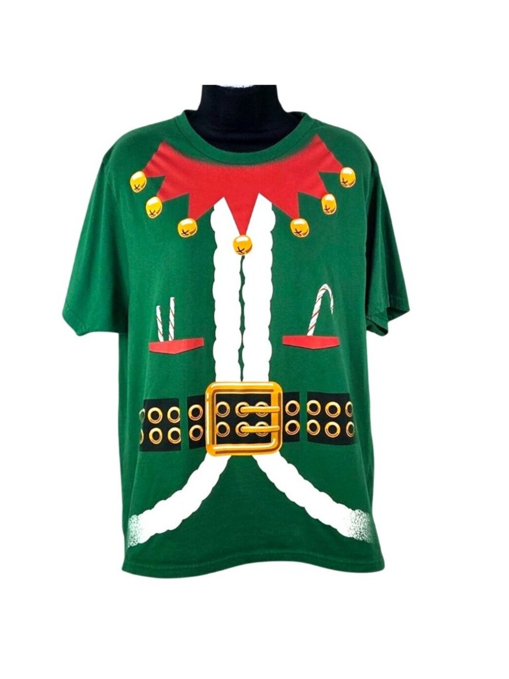 Holiday Time Elf Graphic T-Shirt Large Green & Red Christmas Costume Tee